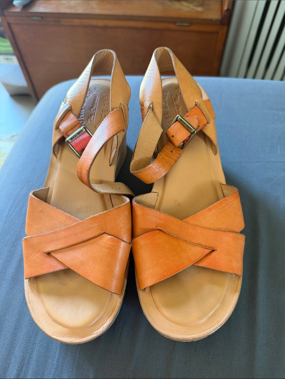 Ladies Kork-Ease Myrna K18008 Slingback Wedge Sandals 8 M Orange Leather Shoes